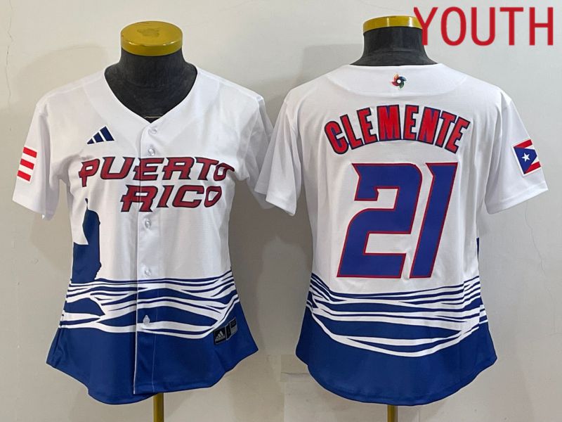 Youth 2023 World Cub Puerto Rico #21 Clemente White MLB Jersey6->youth mlb jersey->Youth Jersey